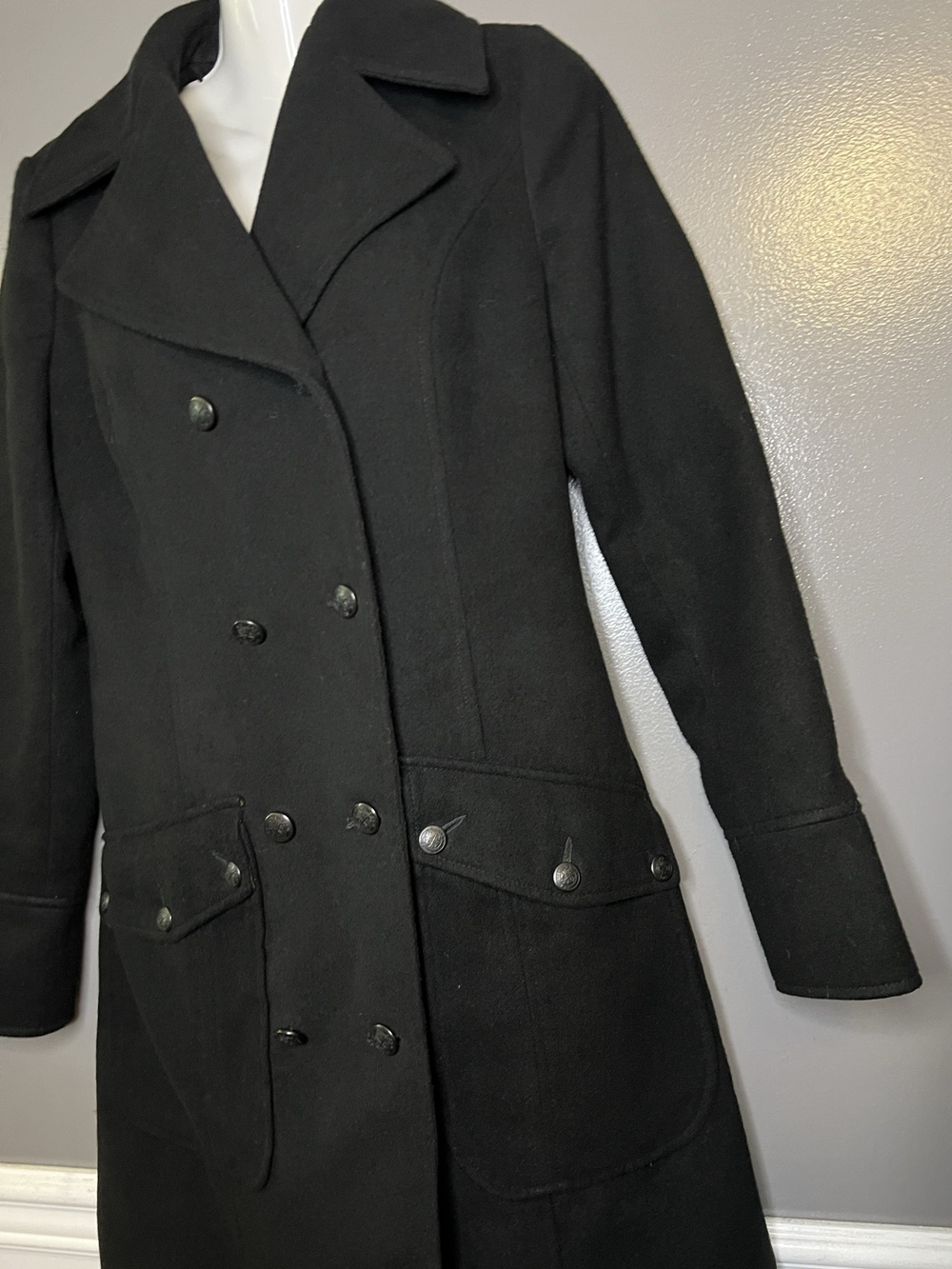 Free People Coat Womens 6 Black Long Double Breasted Military Pockets Lined - Picture 5 of 15